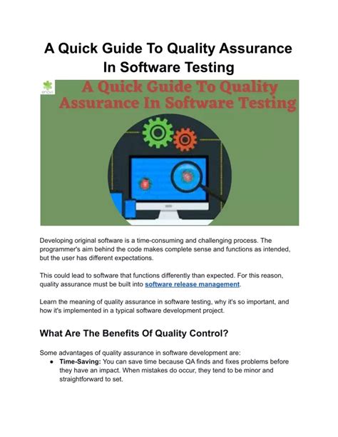 Ppt A Quick Guide To Quality Assurance In Software Testing Powerpoint