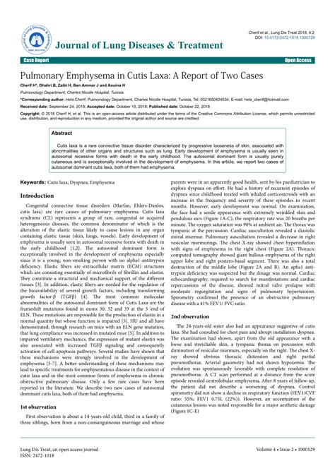 Pdf Pulmonary Emphysema In Cutis Laxa A Report Of Two Cases