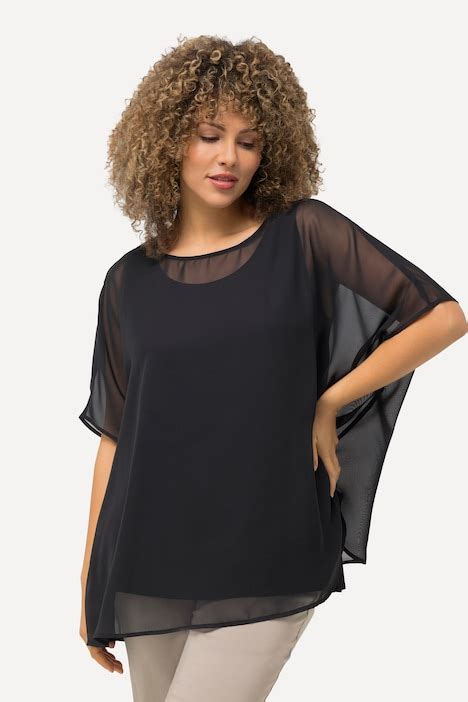 Sheer Chiffon Blouse Black Ulla Popken