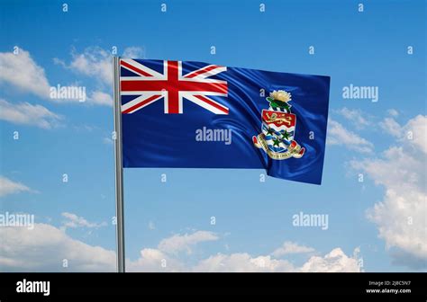 Cayman Islands National Flag Waving In The Wind Sky Background D