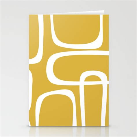 Midcentury Modern Loops Pattern In White And Light Mustard Stationery