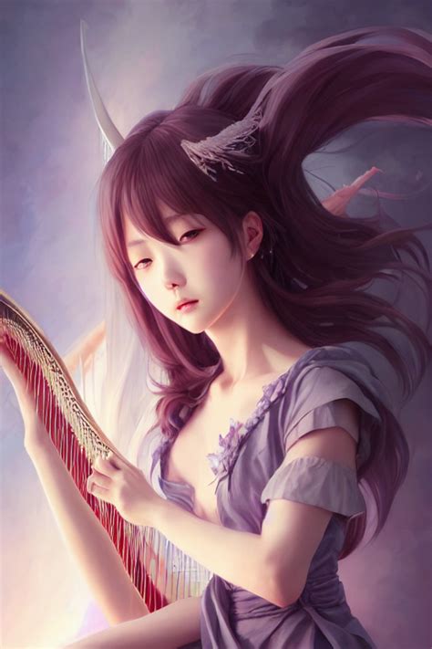 Krea Portrait Anime Girl Playing Harp By Hyeyoung Kim Stanley Artgerm Lau Wlop Rossdraws