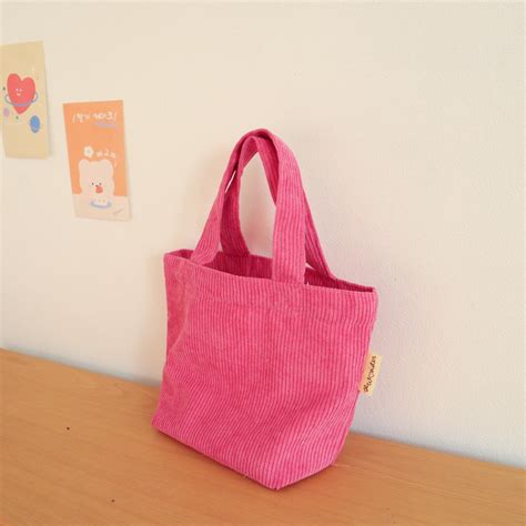 Corduroy Mini Tote Bag กระเป๋าถือ ผ้าลูกฟูกมินิ มีซับใน 10 สี Shopee Thailand