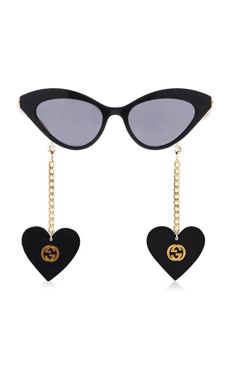 Gucci Gucci Womens Chain Detailed Cat Eye Acetate Sunglasses Black Moda Operandi Editorialist