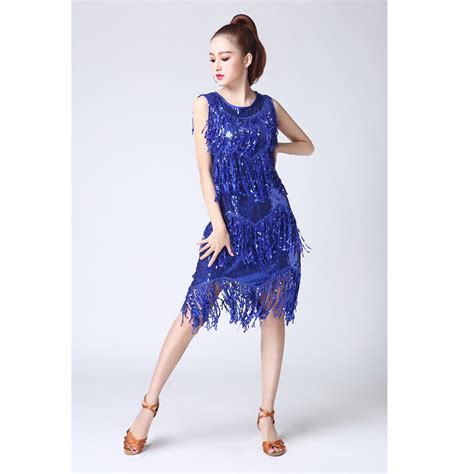 Latin Tango Samba Ballroom Dance Costume Dress Sequins Tassels Skirt Ebay