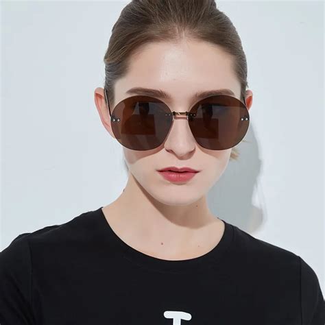 summer new glasses retro round borderless sunglasses women fashion big ...