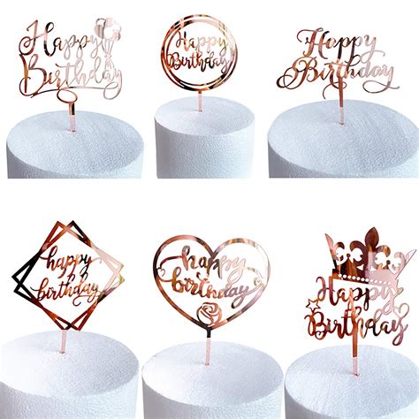 Buy 6 Pack Happy Birthday Cake Topper Double Sided Glitter Acrylic