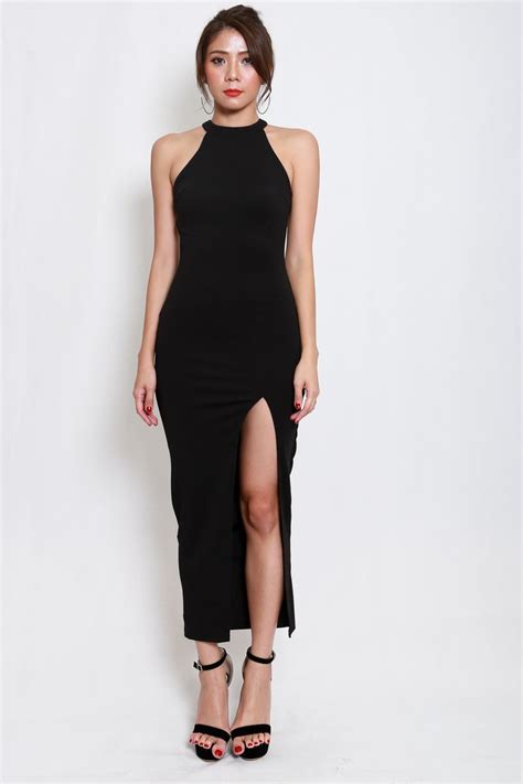 Open Back Slit Maxi Dress Black Shopperboard