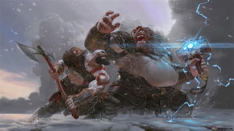 Dios De La Guerra Ragnarok Arte De Kratos Vs Thor 4K Descarga De