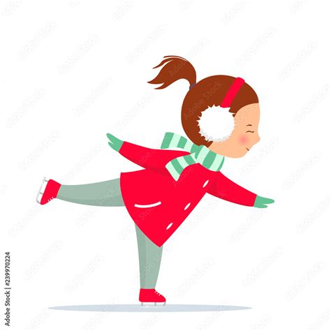 Ice skating girl cartoon illustration in flat style. Stock Vector ...