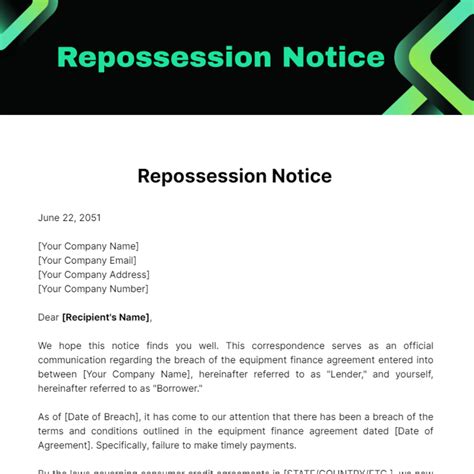 Free Repossession Notice Template Edit Online And Download