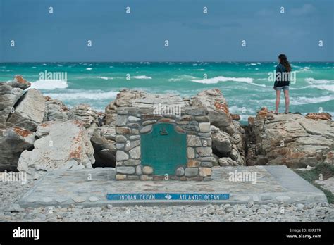 The Monument at Cape Agulhas which marks the dividing line between the ...