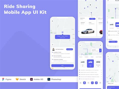 Ride Sharing Mobile App Ui Kit Online Riding Application Designing