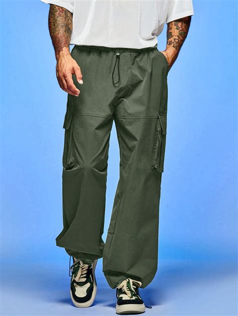 Manfinity Hypemode Men Flap Pocket Side Drawstring Waist Cargo Pants