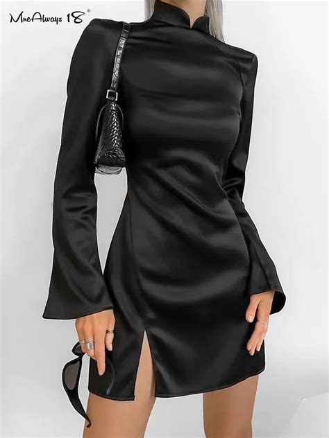 Mnealways Robe Noire Manches Longues Vas Es Pour Femme Dos Nu Club