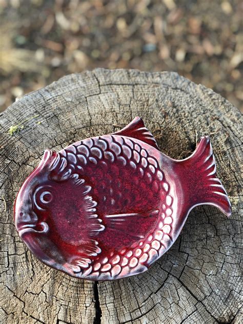 Ceramic Fish Plate 7 5 X 5 5 With Ox Blood Glaze Etsy