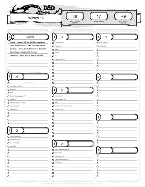 Wizards Of The Coast 5e Character Sheet Spellcasting Sheet Optional