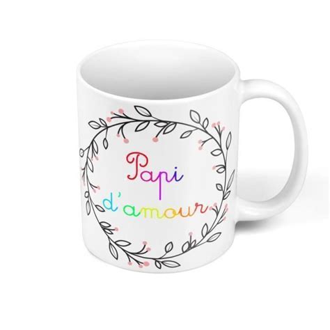 Mug Céramique Papi D Amour Grand Pere Frise De Fleur Multicolor