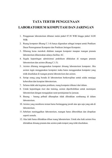 Pdf Tata Tertib Penggunaan Laboratorium Komputasi Dan Jaringankomjar