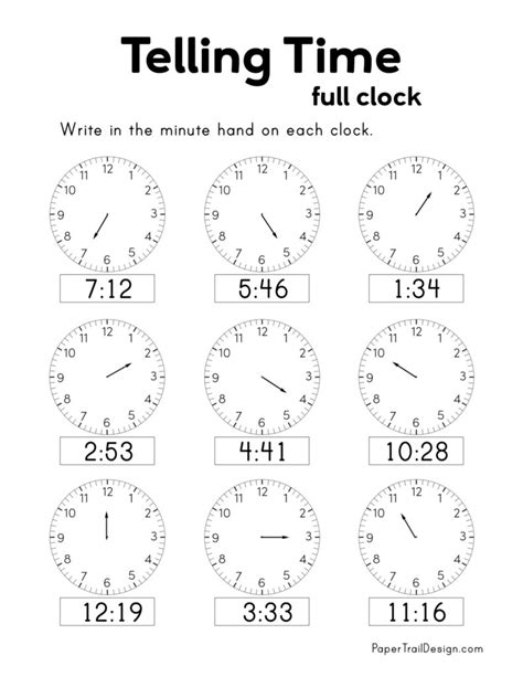 Free Printable Telling Time Worksheets Paper Trail Design