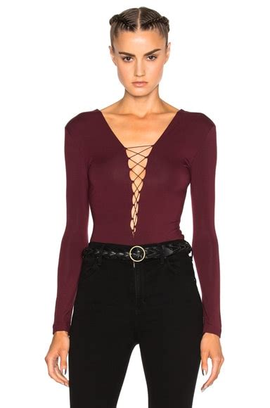 Alexander Wang Lace Up Long Sleeve Bodysuit In Wine FWRD