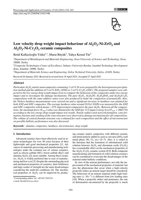 Pdf Low Velocity Drop Weight Impact Behaviour Of Al O Ni Zro And