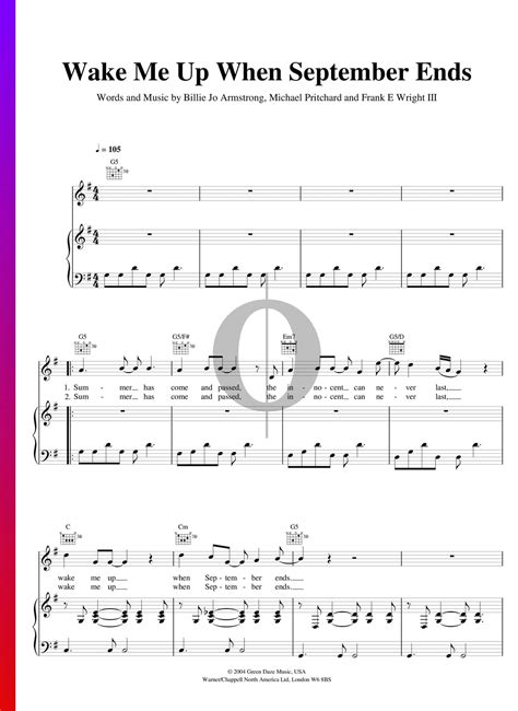 Wake Me Up When September Ends (Green Day) Piano Sheet Music - OKTAV