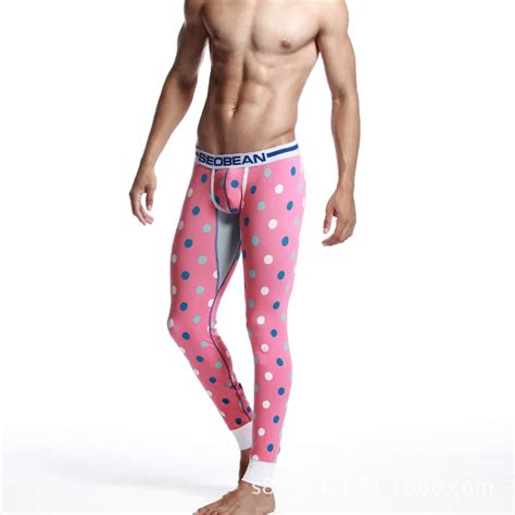 15 New Arrival Thermal Underwear Men Pants Low Rise Sexy Mens Long Johns Pink Dot Winter Warm