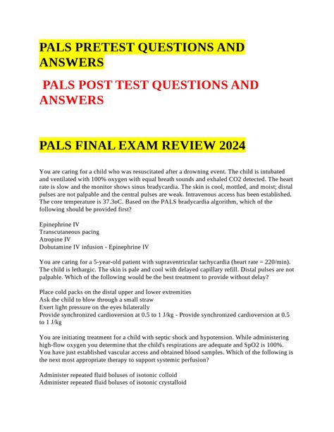 PALS PRETEST AND POST TEST QUESTIONS AND ANSWERS EXAM REVIEW 2025 2026