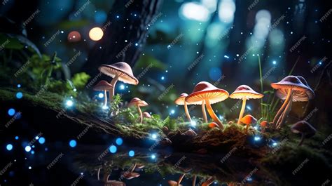 Premium Photo | Enchanted forest with glowing mushroom