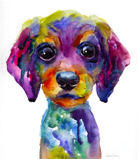 Colorful whimsical Daschund Dog puppy art Painting by Svetlana Novikova ...