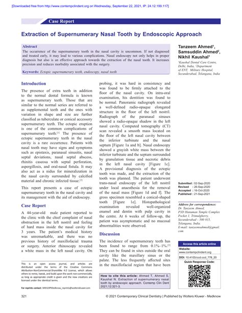 (PDF) Extraction of Supernumerary Nasal Tooth by Endoscopic Approach