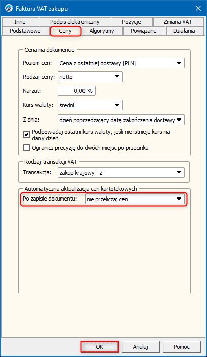 Subiekt GT Jak ustawić automatyczne aktualizacje cen kartotekowych