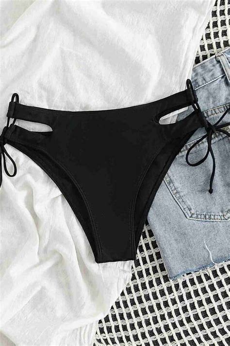 Angelsin Özel Tasarım Yandan Bağlamalı Bikini Altı Siyah MS41798 Stilimon
