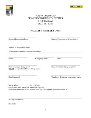 Fillable Online Facility Rental Form Alcohol Event City Of Oregon