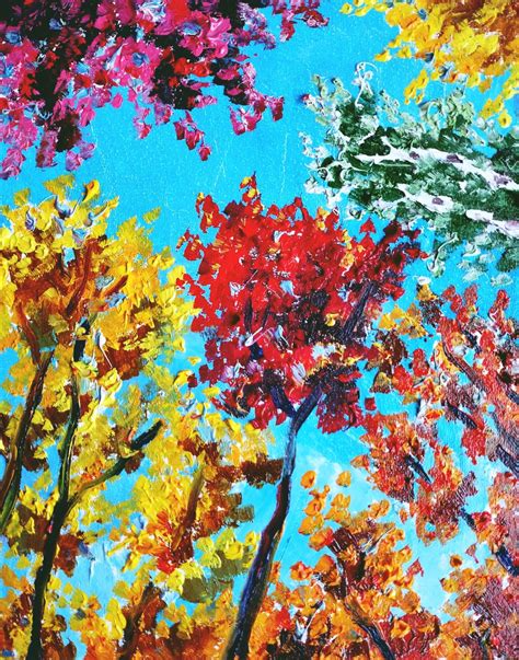 Fall Painting Original Artwork Trees Wall Art Autumn Painting 12 by 8 ...