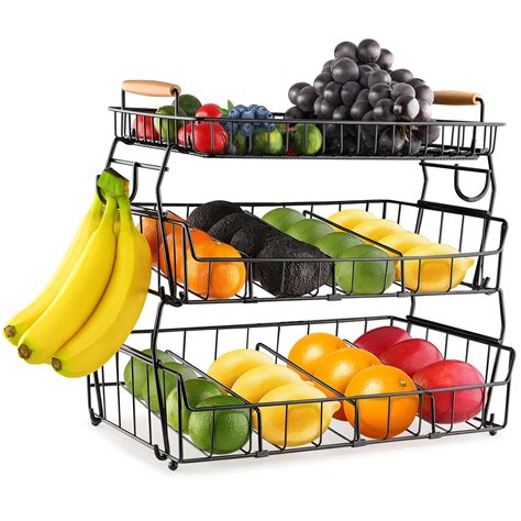 Houmeso Tier Countertop Fruit Basket Bowl With Banana Holder For