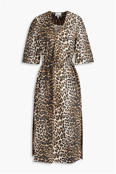 Ganni Leopard Print Cotton Poplin Midi Dress The Outnet