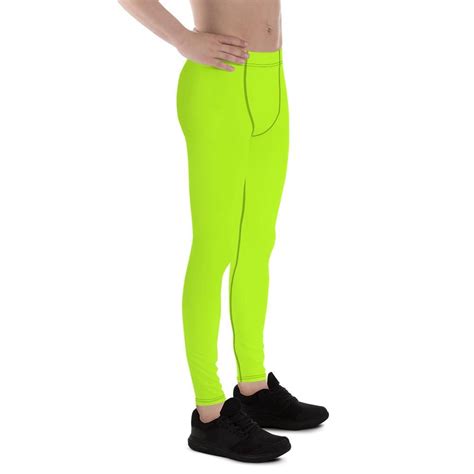 Lime Green Neon Print Meggings Solid Color Mens Leggings Running