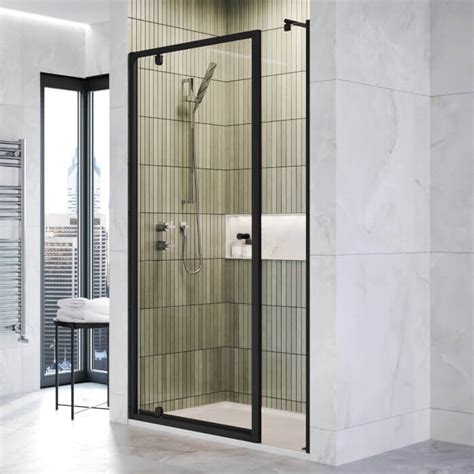 In6 V2 800 Pivot Shower Door And 300 Inline Panel In Black 1100