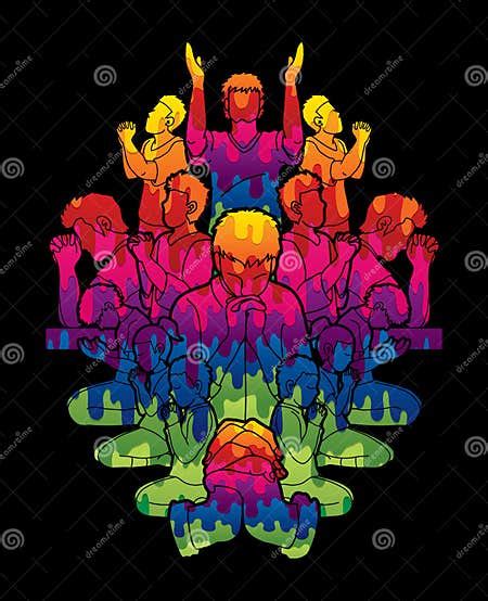 Group Of Prayer Christian Praying Together Stock Vector Illustration