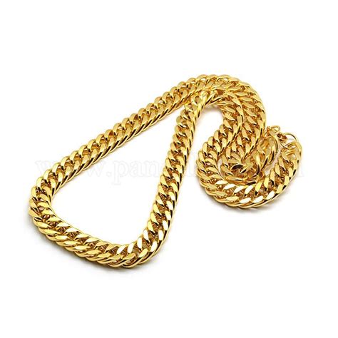 Gold Tone Stainless Steel 24 Inch Long 10 MM Wide Cuban Link Chain