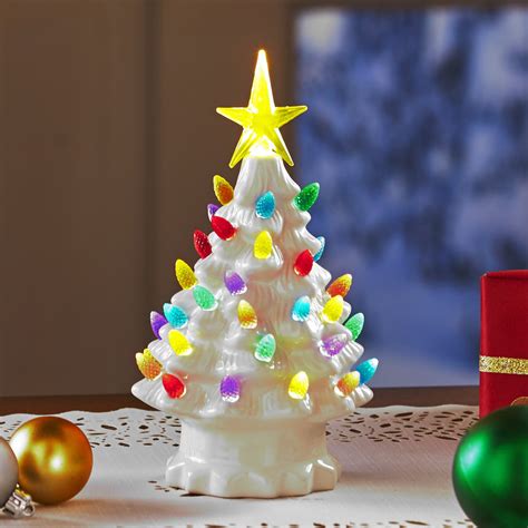 White Retro Ceramic Tabletop Christmas Tree - Holiday Centerpiece ...