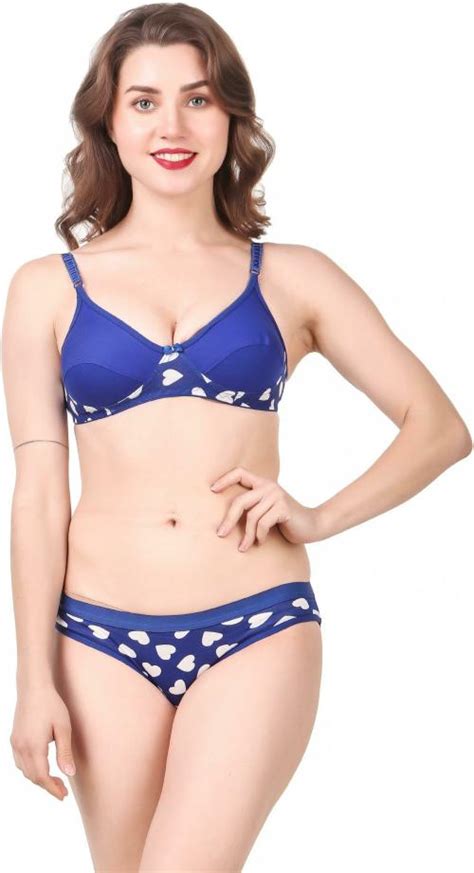 Buy Tace Women Blue Printed Cotton Blend Lingerie Set Online At Best