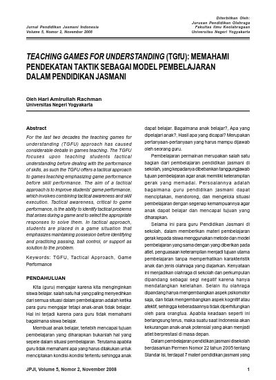 Teaching Games For Understanding Tgfu Memahami Pendekatan Taktik Sebagai Model Pembelajaran