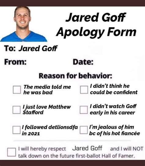 Fill Out Your Jared Goff Apology Form Here Rdetroitlions