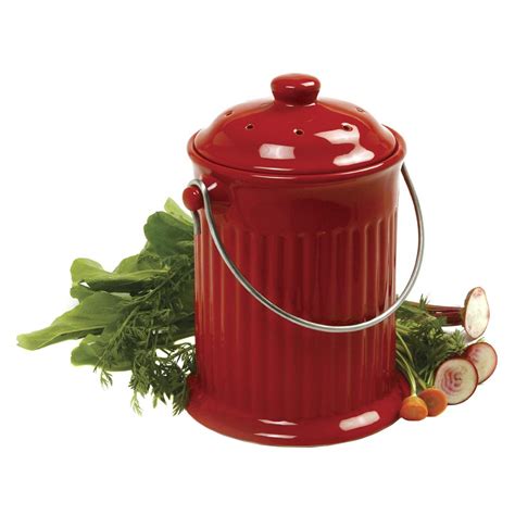 Norpro Ceramic Compost Keeper Crock Red Compost Compost Pail