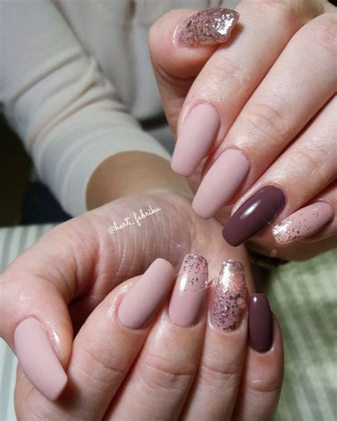 Pink And Brown Nails In Combination With Pink Glittersmatt And Shine