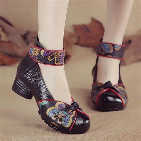 Cheap Johnature Ethnic Style Low Heel Women S Shoes Genuine Leather