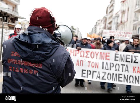 Greek Protesters Employees Of The Steel Production Company Sidenor